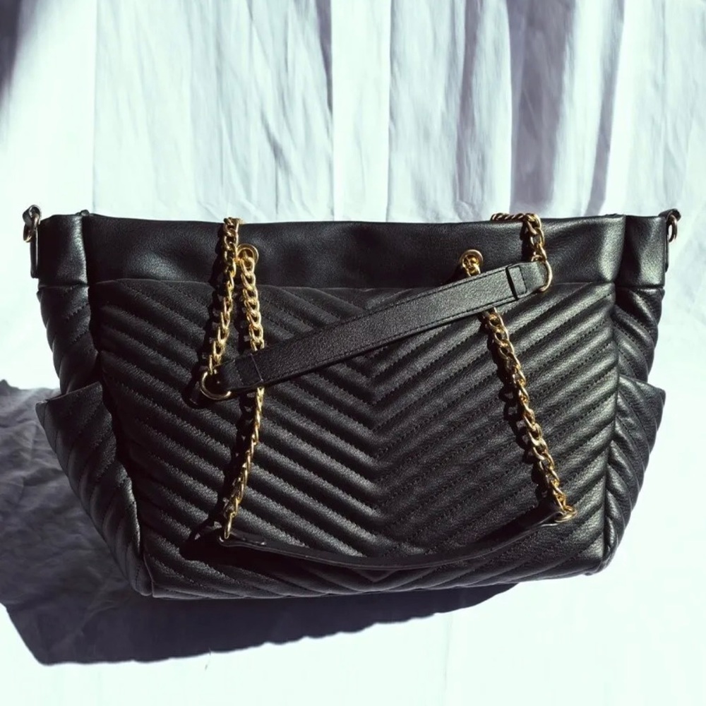 Quilted Chevron Vegan Tote Bag